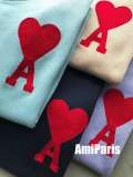 Ami Paris Unisex Red Peach Heart Eiffel Tower A Letter Wool Embroidered V-neck Wool Cardigan