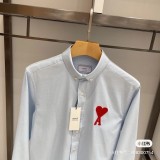 New Ami Paris Big Red Heart Three-dimensional Embroidered Oxford Solid Color Shirt