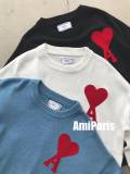 Ami Paris Couple Red Peach Heart A Wool Embroidered Round Neck Wool Sweater