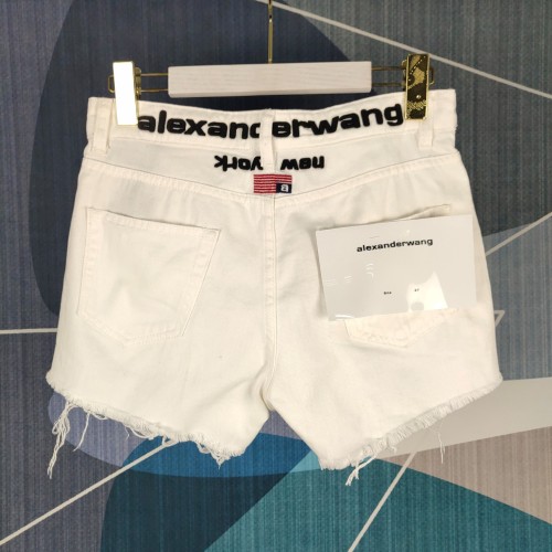 Alexander Wang Summer High-waist Cuffed Letter Embroidery Ripped Hot Pants