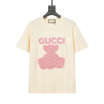 Gucci Men Women Patch Pink Bear Logo Short Sleeve T-shirt