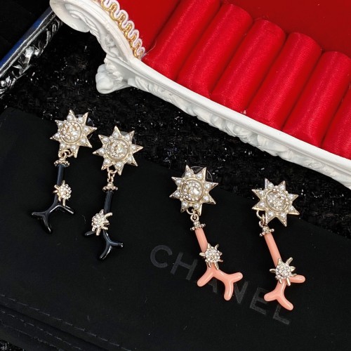 Chanel Silver Post Acrylic Eight-pointed Star Tassel Earrings Stud Earrings
