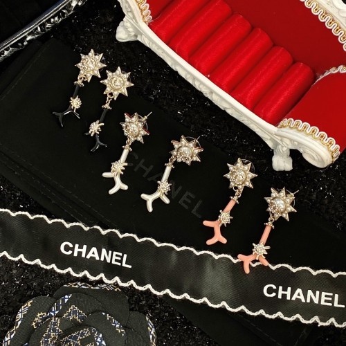 Chanel Silver Post Acrylic Eight-pointed Star Tassel Earrings Stud Earrings