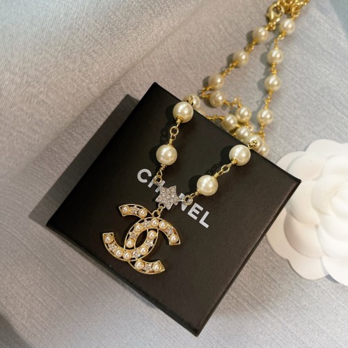 Chanel Pentagram Double C Necklace Pearl Necklace