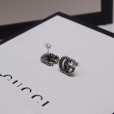 GUCCI Double G Interlocking Carved Pattern Retro Stud Earrings