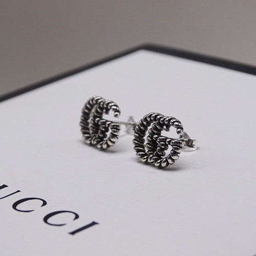 GUCCI Double G Interlocking Carved Pattern Retro Stud Earrings