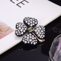 Chanel Four Leaf Clover Black Resin Inlaid Full Of Diamonds Brooch