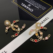 New Chanel Pearl Fancy Color Diamond Logo Stud Earrings