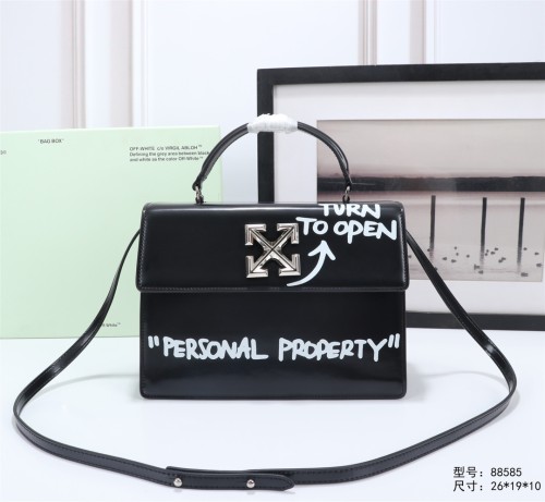 Off-White Black Leather White Letters Handbag Shoulder Messenger Bag