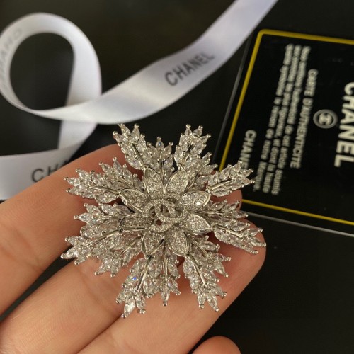Chanel Classic Logo Crystal Snowflake Brooch