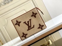LV M80351 Monogram Raffia Woven Cosmetic Case Embroidery Handbag Caramel Size: 25x 20 x 5.5 cm