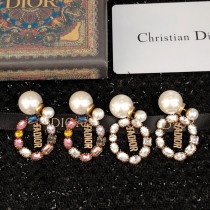 Dior Pearl Full Rhinestone Logo Stud Earrings