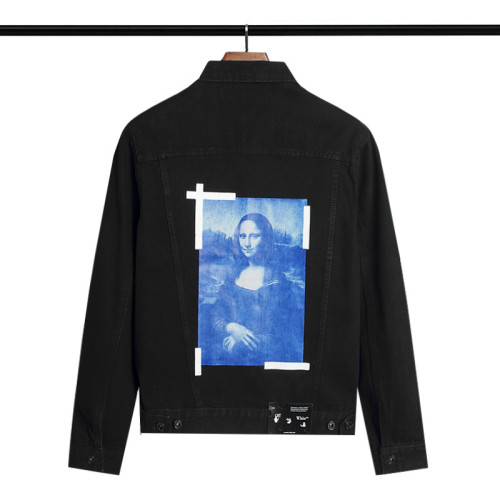 OFF White Lapel Button Denim Jacket Men Women Mona Lisa Print Denim Coat