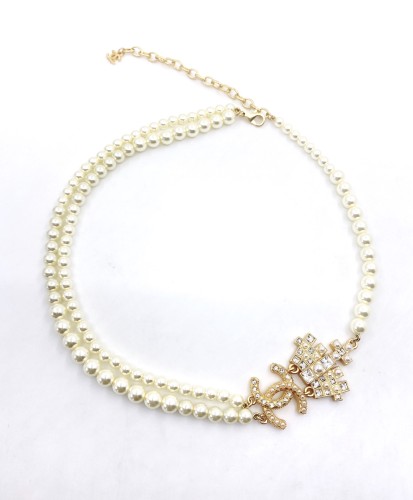 Chanel Square Diamond Crown Pearl Necklace