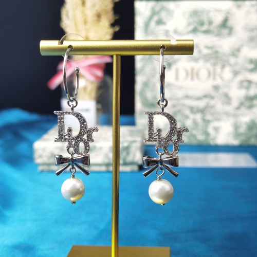 Dior Pearl Bow Rhinestone Earrings
