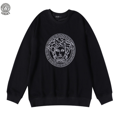 Versace Autumn And Winter Medusa Embroidery Logo Black Blue Round Sweater