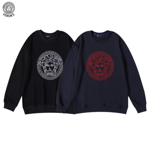 Versace Autumn And Winter Medusa Embroidery Logo Black Blue Round Sweater