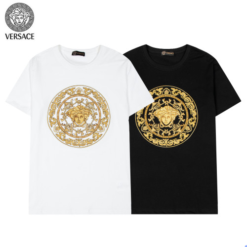 Versace Men Cotton Short Sleeve Logo Print Black White T-shirt