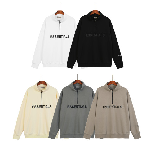 FEAR OF GOD ESSENTIALS Men Women Pullover Couple Sweater FOG Logo High Street Half Zip Sweatshirt