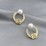 Balenciaga Double B Letter Pearl Earrings