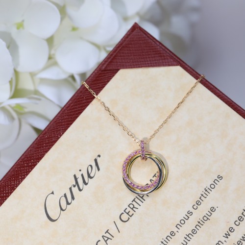 Cartier Pink Diamond Three-Color Three-Ring Necklace