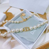 Dior New CD Full Diamond Large Small Pearl Necklace