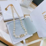 Dior New CD Full Diamond Large Small Pearl Necklace