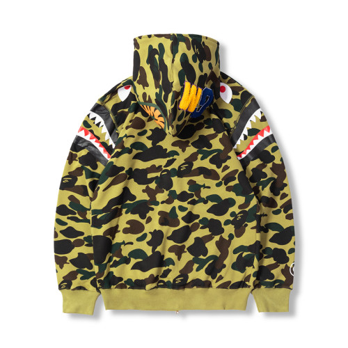 BAPE/A/Bathing Ape Men Shark Head Sweatshirt Camouflage Full Zip Hoodies Coat