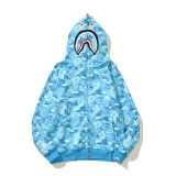 BAPE/A/Bathing Ape Unisex Shark Head Cotton Camouflage Zip Hoodies Sweatshirt