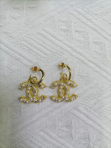 Chanel Double C Diamond Pearl Stud Earrings