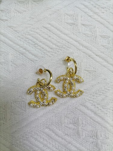 Chanel Double C Diamond Pearl Stud Earrings