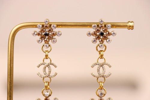 Chanel Gold Rare Diamond Logo Stud Earrings
