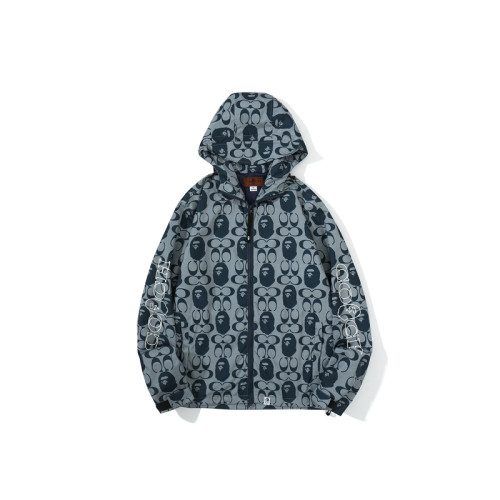 BAPE/A/Bathing Ape Zip Hooded Sweatshirt Co-Branded Grey-Blue Trench Coat