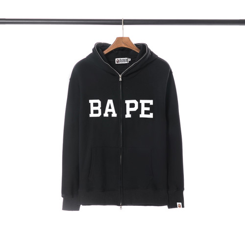 BAPE/A/Bathing Ape Cotton Terry Hoodies Sweatshirt Letters Logo Full Zip Jacket