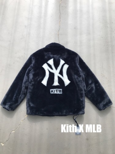 Kith Joint MLB NEW YORK Letters Fur Coat Jacket Dark Blue