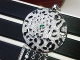 Cartier Leopard Head Full Rhinestone Tassel Round Brand Pendant Double Chain Necklace