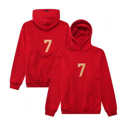 FEAR OF GOD FOG Number 7 Flocking Printed Red Hoodie Couple Hooded Sweater