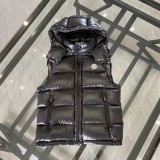 Unisex Moncler Moka Lacquered Pudding Quilted Hood Down Vest