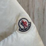 Women's Moncler Moka Classic Silver Fox Fur Straw Hat Mid-length Hooded Down Jacket White