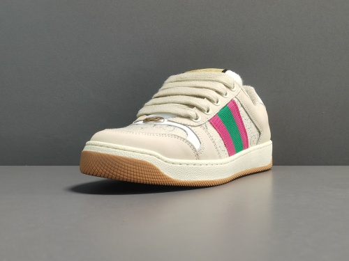 GUCCI Dirty Shoes Gucci Screener Series GG Enamel Distressed Casual Shoes Pink/Green