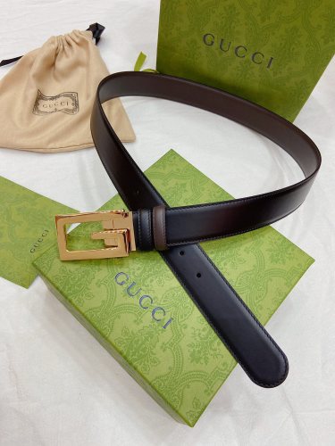 Gucci Square G Buckle Two Tone Stitching Belt 3.5cm