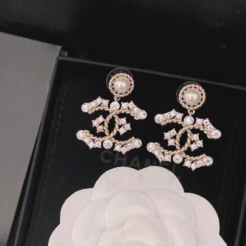 Chanel Double C Pearl Diamond Earrings