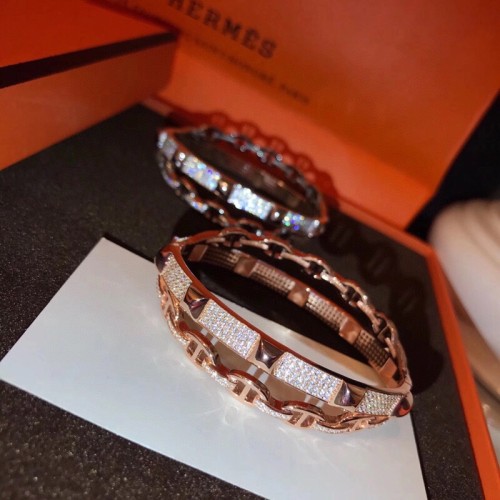 Hermes Fashion Full Diamond Pig Nose Double Layer Two-in-One Cross Bracelet