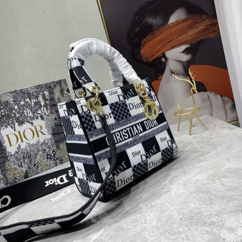Dior Lady Embroidered Logo Wide Shoulder Crossbody Handbag Size: 24*20*11cm