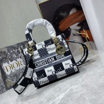 Dior Lady Embroidered Logo Wide Shoulder Crossbody Handbag Size: 24*20*11cm