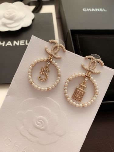 Chanel 5 Letter Perfume Bottle Pearl Ear Ring