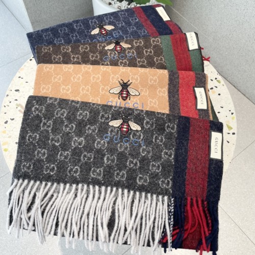 Gucci Classic G-Grid Embroidered Bee Cashmere ScarfSize: 35*180cm