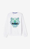 Kenzo Men's New White Black Lettering Tiger Head Sweater