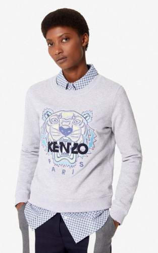 Kenzo Women Light Grey Black Letter Sweatshirt