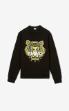 Kenzo Men's Black White Tiger Head Round Neck Sweatshirt